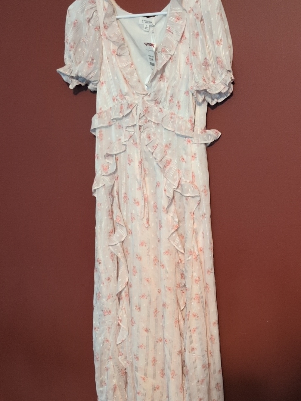 Storia Light Pink Floral Ruffle Maxi Dress